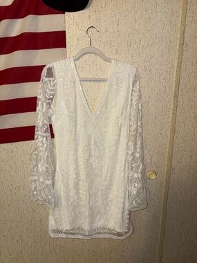 12th Tribe White Beaded Lace V-Neck Dress
